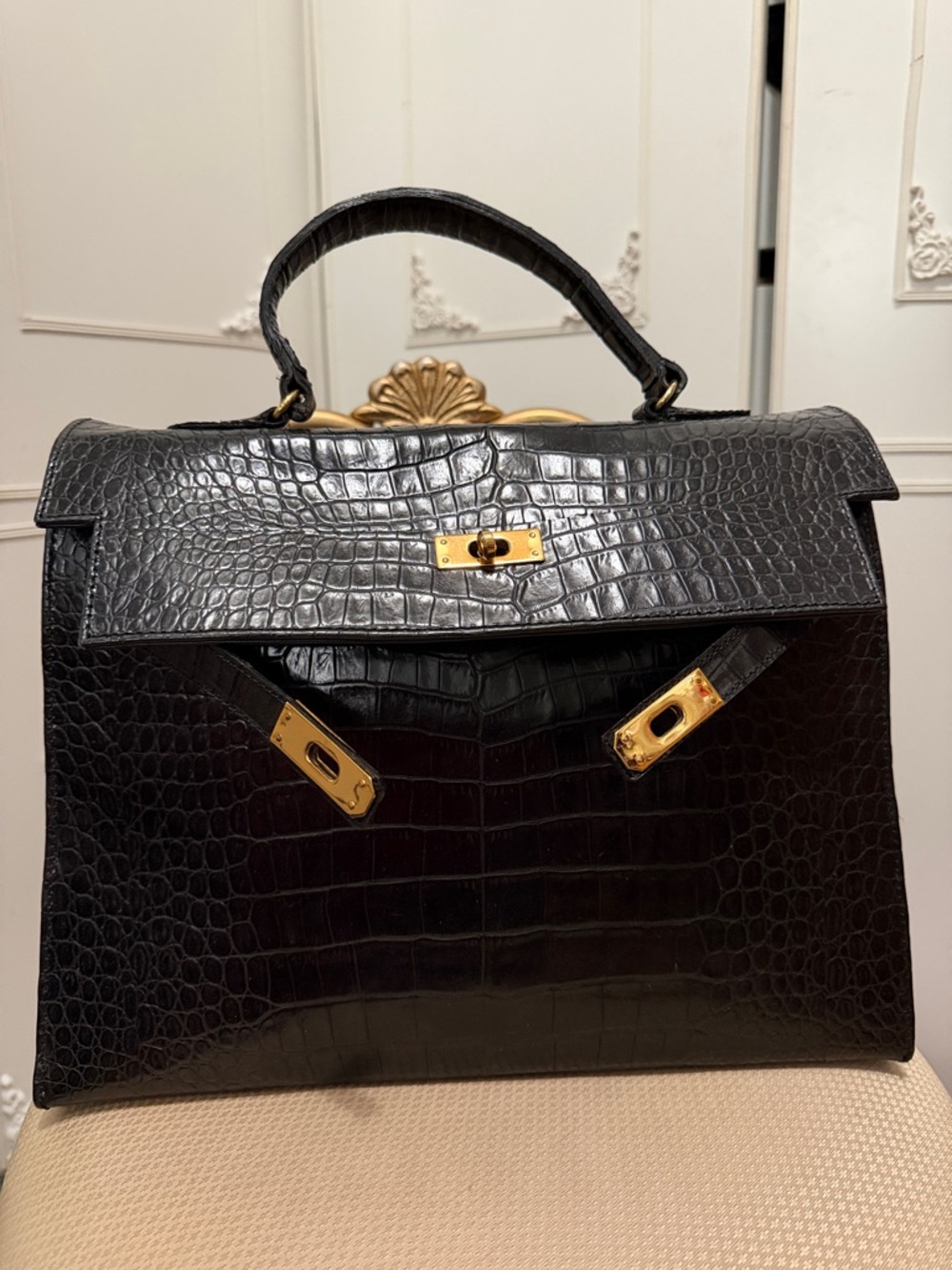 36 cm top handle crocodile bag